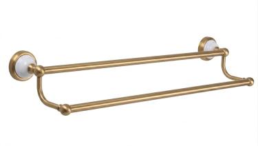 2er Handtuchstange 60cm Keramik Messing antik gebürstet 