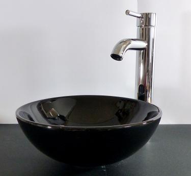 Keramik Aufsatz Waschbecken schwarz rund 28cm 