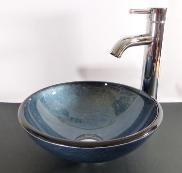 Aufsatz Glas Waschbecken rund blau grau 31cm 