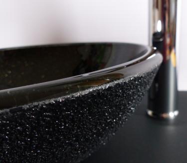 Aufsatz Glas Waschbecken schwarz Granit Look 31cm 