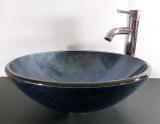 Aufsatz Glas Waschbecken rund blau grau 42cm 