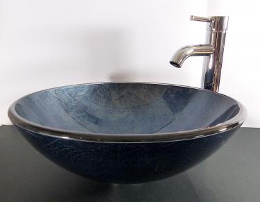 Aufsatz Glas Waschbecken rund blau grau 42cm 