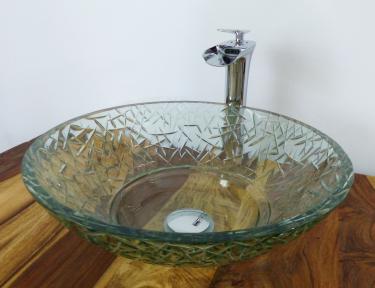 Design Aufsatz Glas Waschbecken GRAVUR rund 