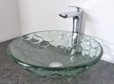 Design Aufsatz Glas Waschbecken GRAVUR rund 