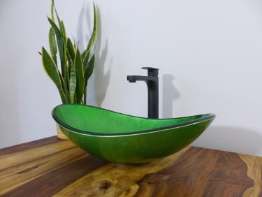 Aufsatz Glas Waschbecken "Antik Grün" oval 