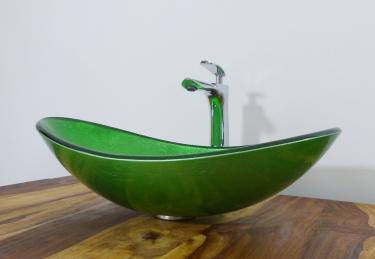 Aufsatz Glas Waschbecken "Antik Grün" oval 