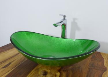 Aufsatz Glas Waschbecken "Antik Grün" oval 