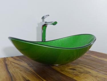 Aufsatz Glas Waschbecken "Antik Grün" oval 