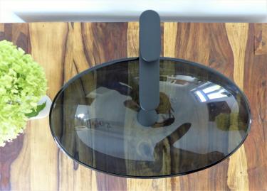 Aufsatz Glas Waschbecken grau Klarglas oval 