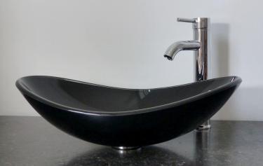 Aufsatz Glas Waschbecken schwarz oval 