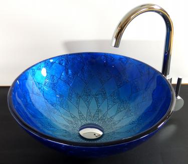 Aufsatz Glas Waschbecken "Siena" blau 42cm 