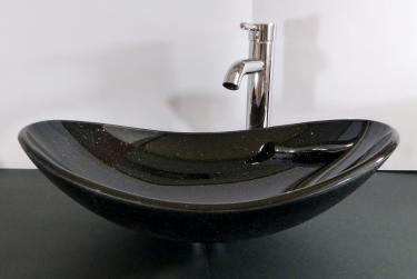 Aufsatz Glas Waschbecken schwarz Granit Look oval 