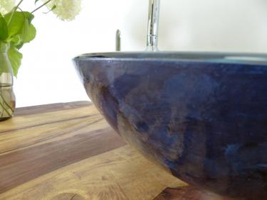 Aufsatz Glas Waschschale blau 42cm rund Blue Clouds 