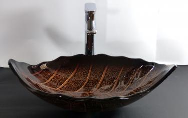 Aufsatz Glas Waschschale oval Blattform braun 