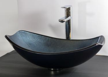 Aufsatz Glas Waschbecken blau grau oval eckig 
