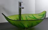 Aufsatz Glas Waschschale oval Blattform grün 