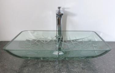 Design Aufsatz Glas Waschbecken eckig schwer 