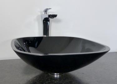 Aufsatz Glas Waschbecken schwarz eckig 42cm 