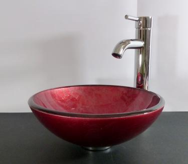 Aufsatz Glas Waschbecken rund rot 31cm 