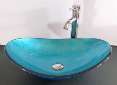 Aufsatz Glas Waschbecken "Blau" oval 