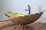 Aufsatz Glas Waschbecken gold oval 