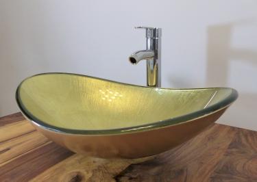 Aufsatz Glas Waschbecken gold oval 