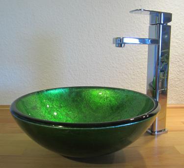 Aufsatz Glas Waschbecken "Antik" grün 31cm 