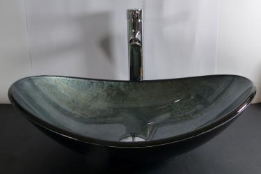 Aufsatz Glas Waschbecken grau blau oval 