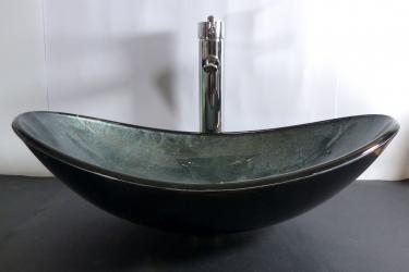 Aufsatz Glas Waschbecken grau blau oval 