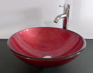 Aufsatz Glas Waschbecken rund rot 42cm 