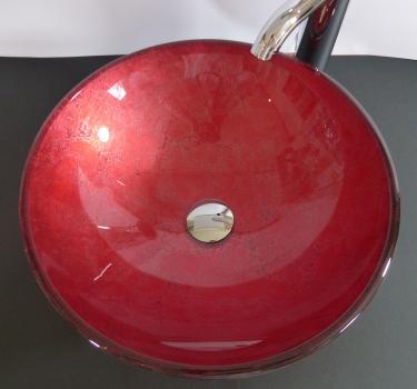 Aufsatz Glas Waschbecken rund rot 42cm 