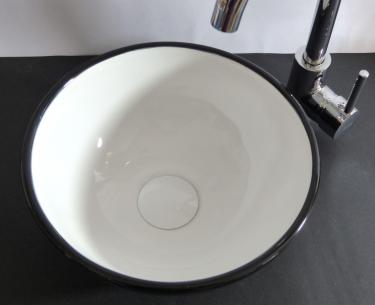 Keramik Aufsatz Waschbecken rund 28cm schwarz weiß 