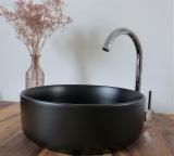 Kleines Keramik Aufsatz Waschbecken schwarz matt rund 36cm gerader Rand 