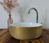 Design Keramik Waschbecken weiß / Gold gebürstet rund 36cm 