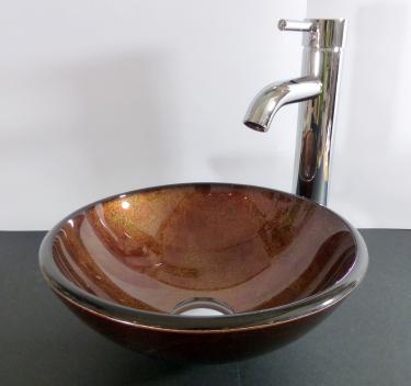 Aufsatz Glas Waschbecken "Antik" gold 31cm 