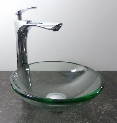 Kleines Aufsatz Glas Waschbecken Klarglas rund 29cm 
