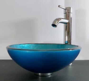 Aufsatz Glas Waschbecken blau 31cm 