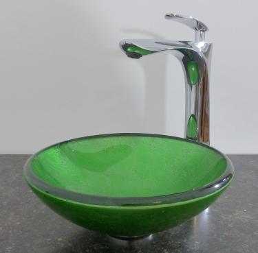 Kleines Aufsatz Glas Waschbecken rund grün 29cm 