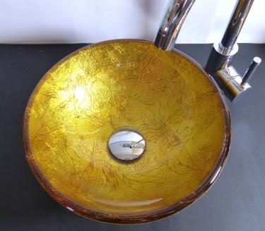 Aufsatz Glas Waschbecken gold rot 31cm 