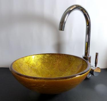 Aufsatz Glas Waschbecken gold rot 31cm 