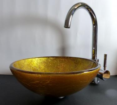 Aufsatz Glas Waschbecken gold rot 31cm 