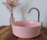 Retro Struktur Keramik Waschbecken rund Vintage 36cm pastell rosa 