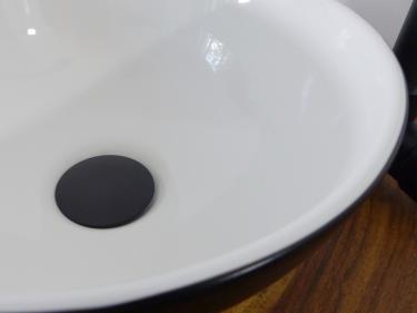 Waschtisch Komplettset Waschschale schwarz/weiß 28cm +Siphon +Armatur schwarz matt 