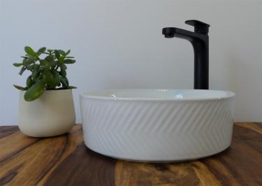 Retro Muster Keramik Waschbecken rund Vintage 36cm weiß 