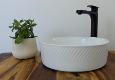 Retro Muster Keramik Waschbecken rund Vintage 36cm weiß 