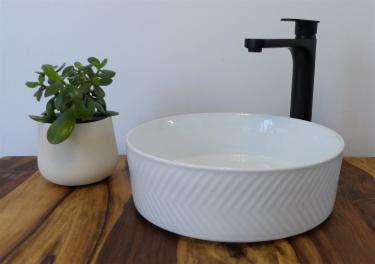 Retro Muster Keramik Waschbecken rund Vintage 36cm weiß 