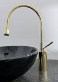 Hohe Design Armatur für 31cm Aufsatz Waschbecken gold 